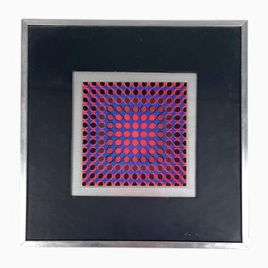 Victor Vasarely, Composición húngara de arte moderno, años 70, enmarcado