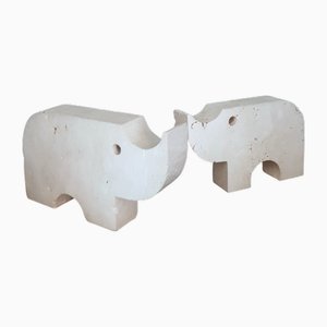 Reggilibri Rhino in travertino, Italia, set di 2