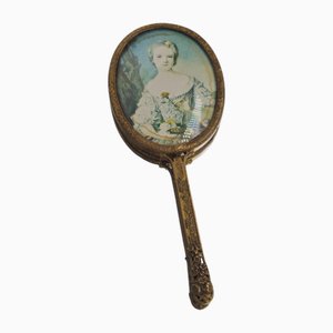 Miroir au Dos Art Déco Miniature en Laiton, 1930s