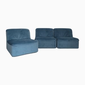 Blaue Samtsessel, Italien, 1970er, 3er Set
