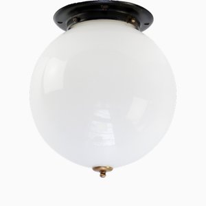 Art Deco White Opaline Flush Mount