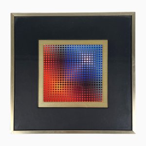 Victor Vasarely, Composición húngara de arte moderno, años 70, enmarcado