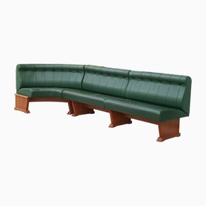 Modular Wall Bench in Green Leather and Wooden Structure, 1970s, Set of 2