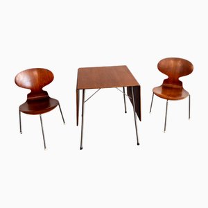 Vintage Klapp-Esstisch & Stühle aus Teak von Arne Jacobsen für Fritz Hansen, 1950er, 3er Set