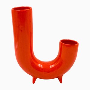 Space Age Orange Ceramic Vase, Italy, 1960s