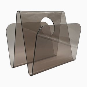 Vintage Magazine Rack in Smoked Acrylic Glass, 1960s