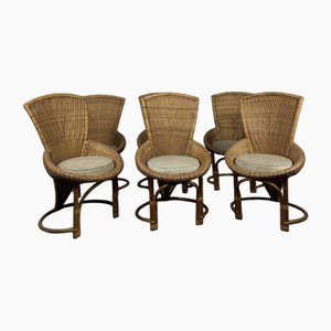 Wicker Chairs with Curved Frame, 1960s, Set of 6