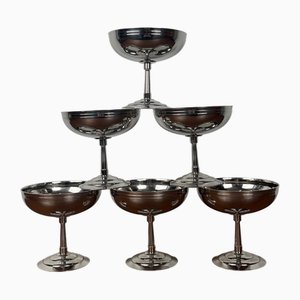 Vintage Letang Remy High-Footed Ice Cream Cups in Stainless Steel, 1970s, Set of 6
