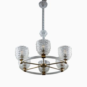 Lampadario Art Déco in vetro di Murano di Ercole Barovier per Barovier & Toso, anni '40