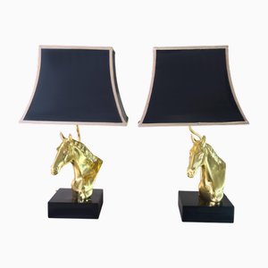 Vintage Brass Horse Head Table Lamps, Set of 2