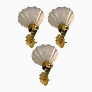Applique in vetro di Murano in ottone, anni '50, set di 3