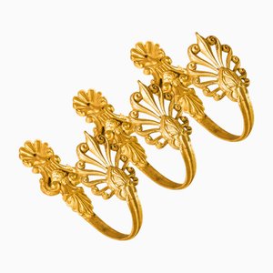 Retenes para cortinas antiguos de bronce dorado. Juego de 3