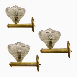 Murano Glass Brass Sconces by Ercole Barovier ,1950s, Set of 3