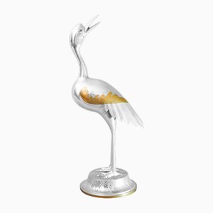 Escultura de pájaro grúa vintage de cromo, años 60