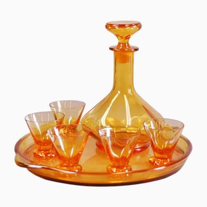 Vintage Cocktail Karaf Set in Amber Yellow Glass, 1950s, Set of 2