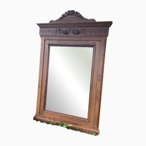 Large Beveled Mirror in Carved Wood