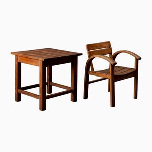 Childrens Table and Chair Set in Beech and Pine, 1960s, Set of 2
