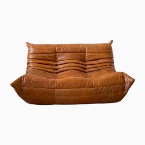 Divano Togo a due posti in pelle di pino attribuito a Michel Ducaroy per Ligne Roset