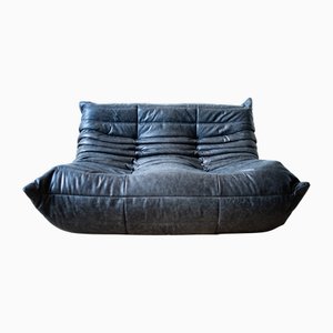 Black Leather 3-Seat Togo Sofa attributed to Michel Ducaroy for Ligne Roset