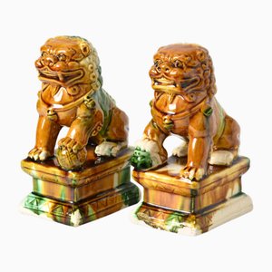 Figurines de Chien Foo Sancai Glaze, Chine, 1970s, Set de 2