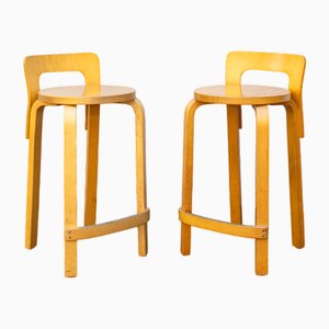 K65 Curved Birch and Plywood Stools by Alvar Aalto for Artek, 1970s Set of 2