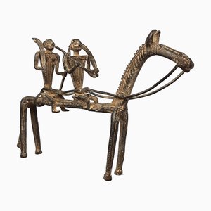 Scultura in bronzo africano Cavallo con guerrieri, inizio 900