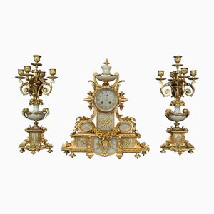 Cornice per camino in bronzo dorato, set di 3