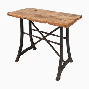 Industrial Bistro Table with Cast Iron Legs and Wooden Top, Belgium, 1920s