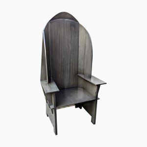Large Sculptural Matrix Throne Armchair in Grey Wood by Adriano e Paolo Suman for Giorgetti, 1984