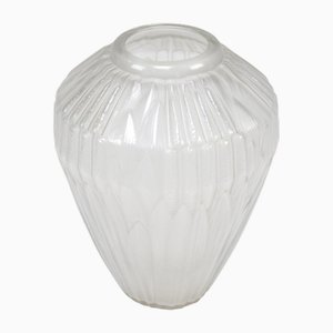French Art Deco Frosted Glass Vase by André Hunebelle, 1930s