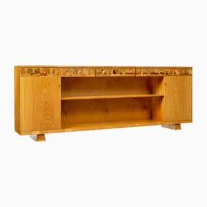 Swedish Art Deco Inlaid Elm Low Bookcase by Mjölby Intarsia, 1930s