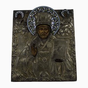 Icon of Saint Nicholas, 1865, Wood and Silver
