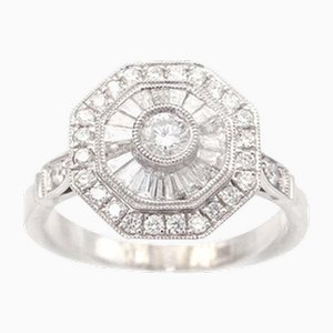 Octogonal 18 Karat White Gold and Diamond Ring