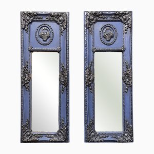 Fabulous Blue and Silver Gilt Mirrors, Set of 2
