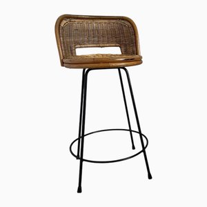 Hocker aus Korbgeflecht mit Schwarzen Beinen aus Schmiedeeisen, 2er Set