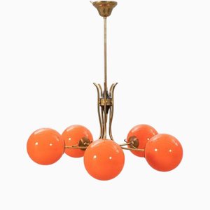 Swedish Mid-Century Modern Orange Glass Chandelier, 1970s