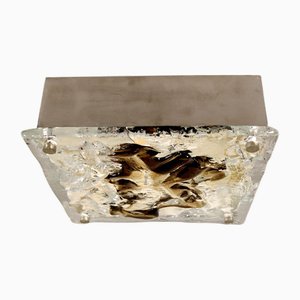 Lampada da soffitto vintage in vetro soffiato e alluminio, anni '70