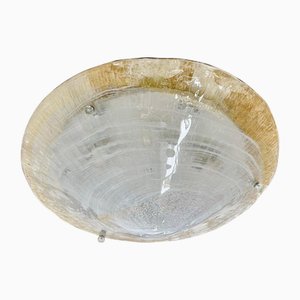 Plafonnier en Verre Doré et Chrome de Murano de Mazzega, Italie, 1980s
