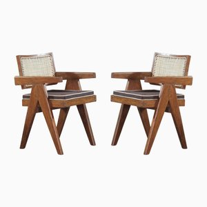 Set of Mid-Century Modern Pj-Si-28-A Office Cane Chairs by Pierre Jeanneret, 1955
