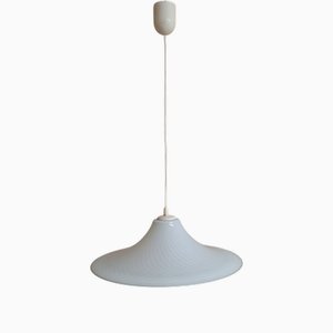 Lámpara colgante italiana vintage con pantalla de vidrio estampado blanco, años 80