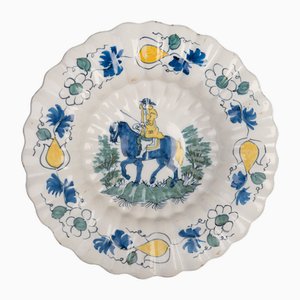 Delft Polychrome Lobed Dish with Horseman, 1690s