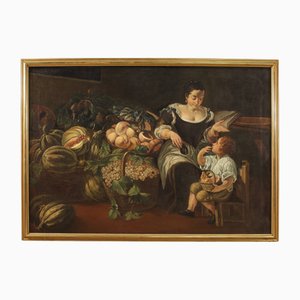 Italian Artist, Genre Scene with Still Life, 1760, Oil on Canvas, Framed