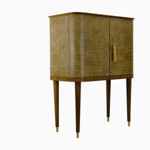 Meuble de Bar Scandinave en Faux Cuir de Crocodile Marron et Verre, Suède, 1940s