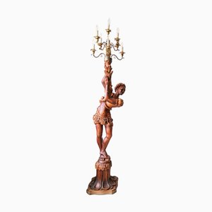 Large Florentine Italian Torchere with Nubian Carved Wood