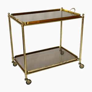 Chariot de Bar en Laiton et Verre Fumé, France, 1960s