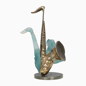 Yves Lohe, Saxophon, 1980er, Bronze & Glas