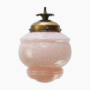 Lampe à Suspension Clichy Rose en Verre Reeded, France
