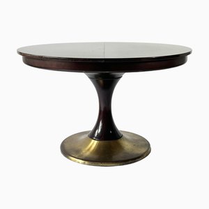 Italian Extendable Dining Table in Wood Top & Brass Tulip Base, 1950s