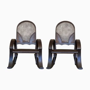 Schaukelstühle aus Bugholz mit Sitz und Rückenlehne aus Rohrgeflecht, 1940er, 2er Set
