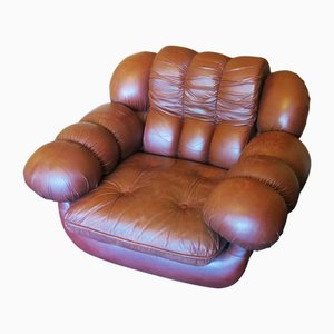 Italian Voluminous Lounge Chair in Leather, 1970s
